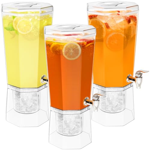 Lifewit 1 Gallon Drink Dispensers for Parties 2 Pcs (in 1 Package), 4L Plastic Beverage Containers with Stand for Juice/Tea/Soda/Water, Clear Ice Lemonade Dispensers with Lid & Leak-proof Spigot