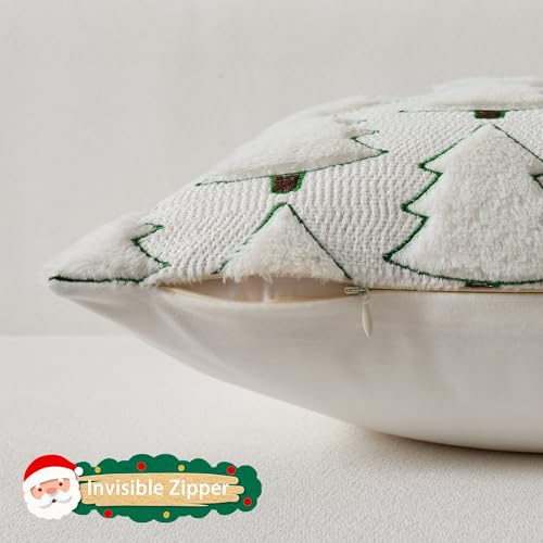 UGASA Star Christmas Decorative Pillow Covers 18x18 Inch Set of 2 Soft Plush Faux Fur Jacquard Throw Pillows Pillowcases for Couch Sofa Holiday Festivals Winter Home Decor, Dark Green
