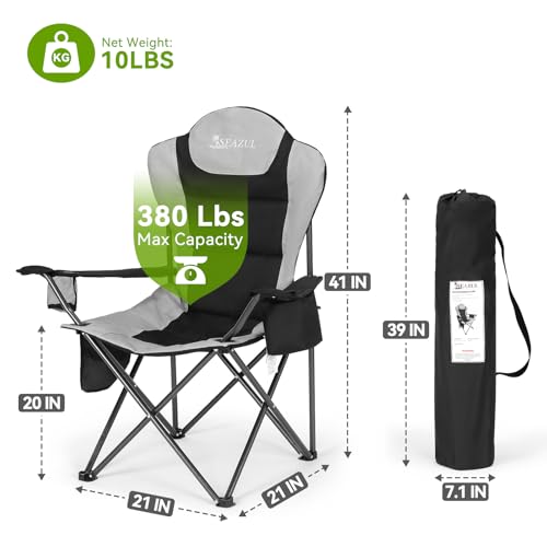 Camping Chairs 2 Pack, Camp Chair for Adults, Folding Chairs for Outside, Support 380 LBS, Portable Travel Lawn Outdoor Camping Chairs with Cup Holder & Cooler Bag, Sports Chairs for Baseball
