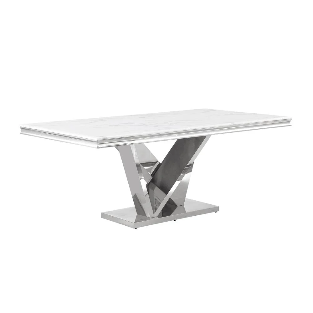 Titan Silver Faux Marble Pedestal Dining Table (Seats 6)