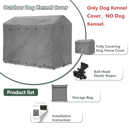 Outdoor Dog Kennel Cover 8'Dx4'Wx6'H Full Coverage Windproof Anti-UV.with Transparent PVC Window and Breathable Mesh.Waterproof Dog Kennel Cover for Multiple Brands of Dog Kennels,Cover Only.(Black)