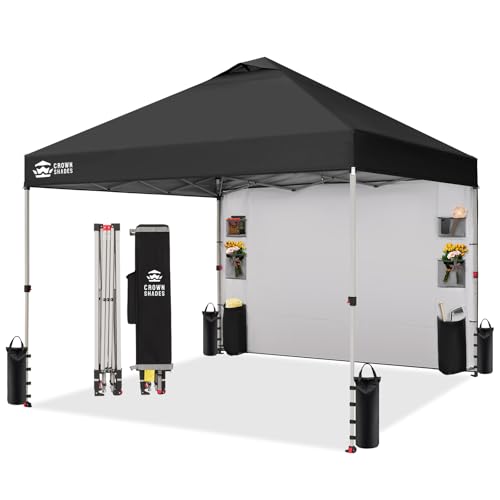 CROWN SHADES Canopy Tent 10x10 Pop Up Canopy Outdoor Shade with Pockets Sidewall, Easy Up Sun Shelter with One Person Set Up Center Lock, Portable Instant Camping Beach Canopy Tents, Orange