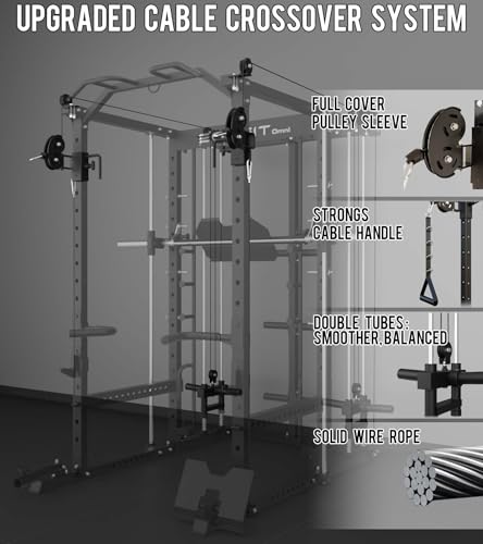 Eonfit E5 Smith Machine with Vertical Leg Press, Power Cage Squat Rack with LAT-Pull Down Cable Crossover Rotating Arms System Home Gym Equipment All in One (E5 RED)