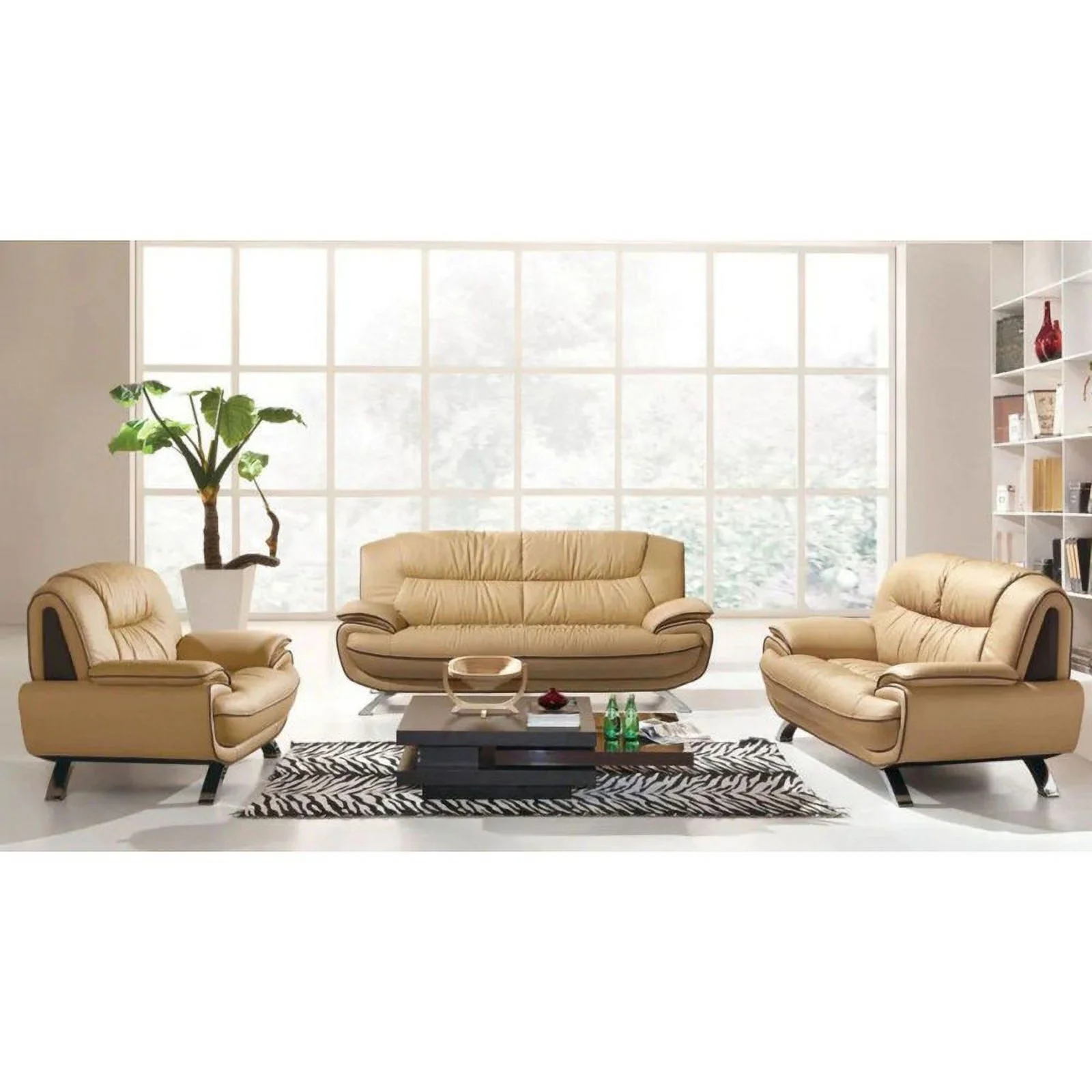 405 Modern Leather Living Room Set in Almond, 2-Piece