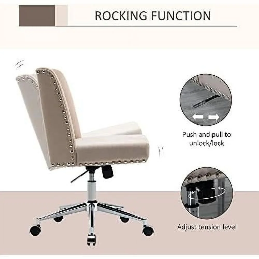 Back Home Office Chair, Task Chair With Tilt, 360° Swivel, Padded Desk Chair With Adjustable Height, Beige