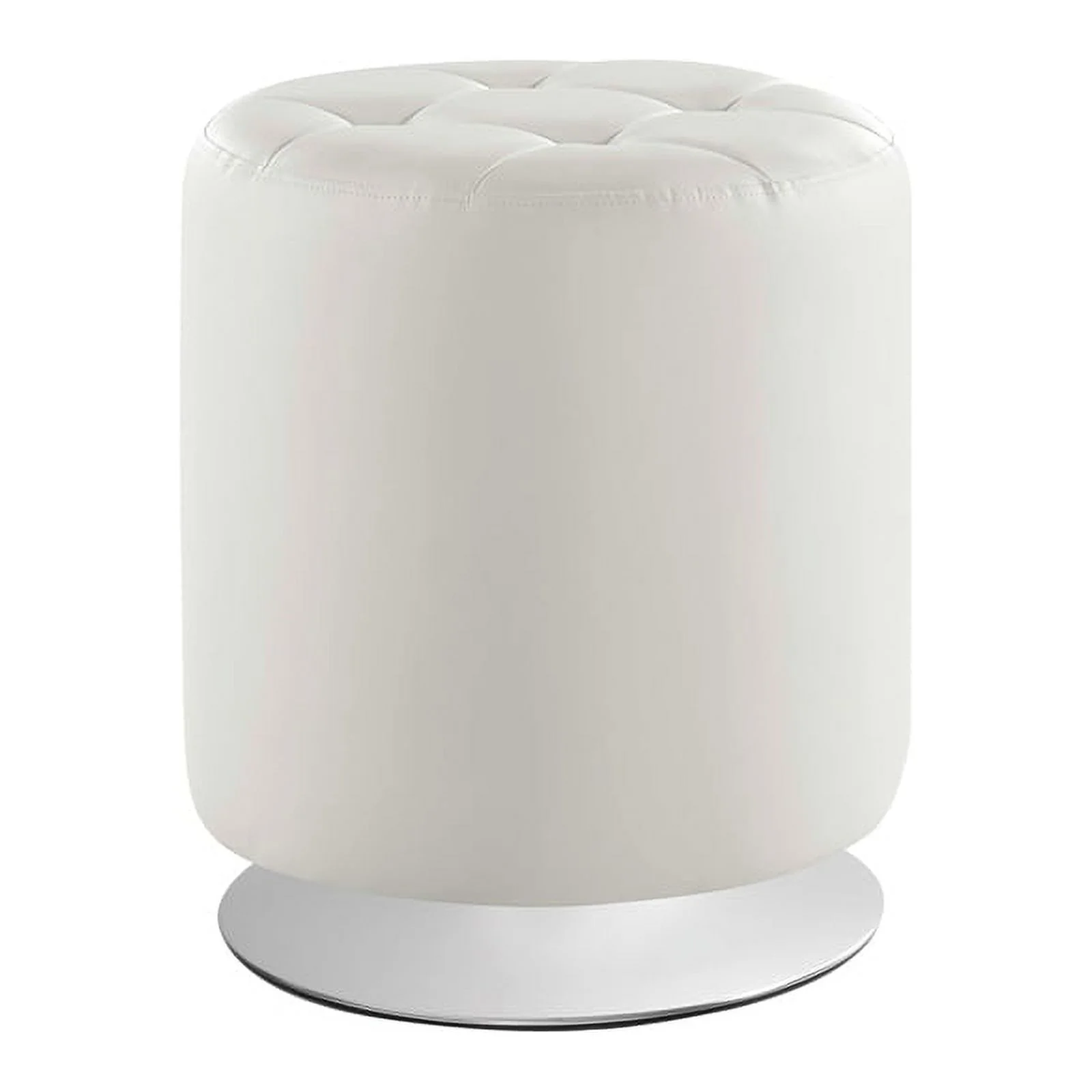 Bowery Hill Modern Round Faux Leather Swivel Ottoman in White