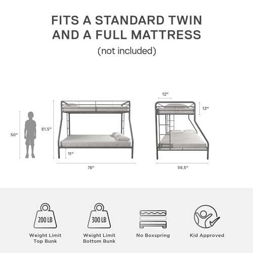 DHP Twin-Over-Futon Convertible Couch and Bed with Metal Frame, Ladder and Guardrails - Black