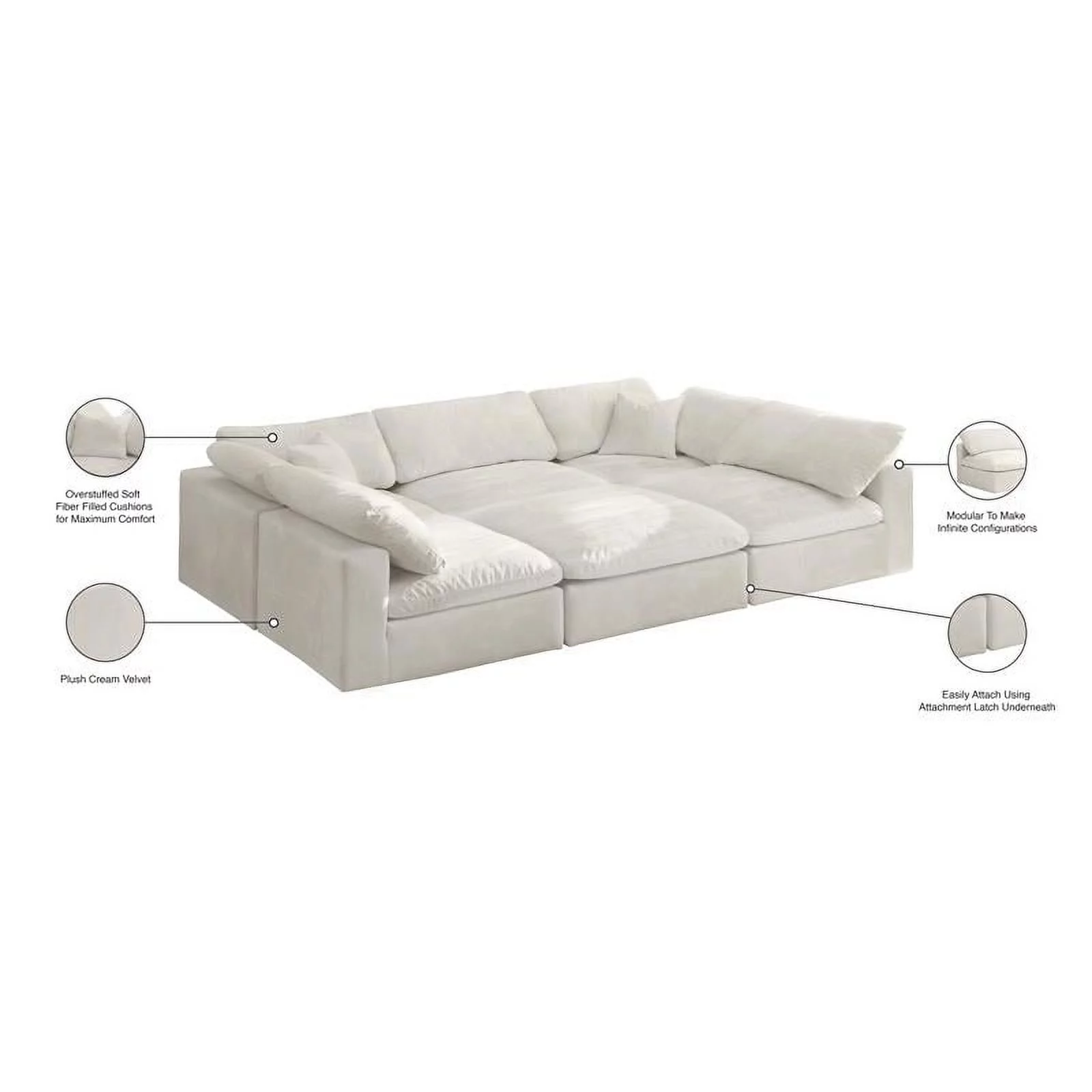 Meridian Furniture Cozy Cream Velvet Modular Sectional