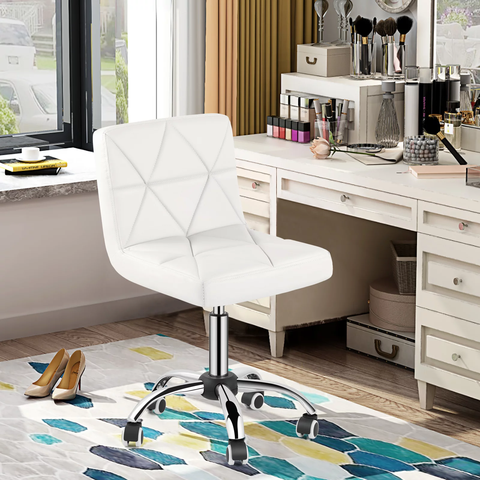 COSVALVE Armless Desk Chair Low Back Swivel Barber Chair Office Task Computer (White)