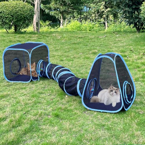 Outdoor Cat Enclosures, Cat Tunnels Tents Cubes for Indoor Cats with Play Ball, Collapsible Outside Playpen Tunnel for Kitty, Rabbit, Puppy and Small Animals