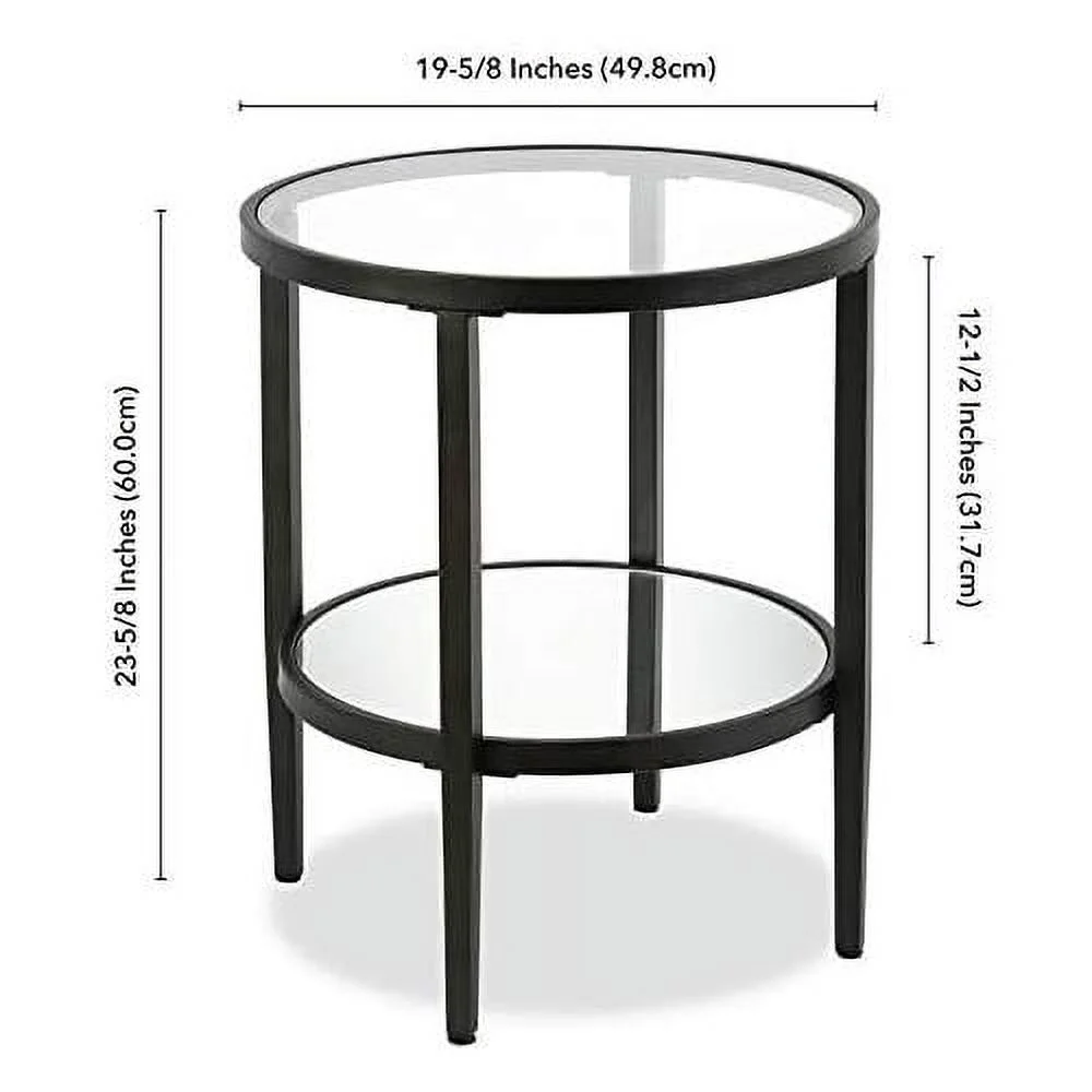 Double Shelf Round Modern Metal Side Table In Black
