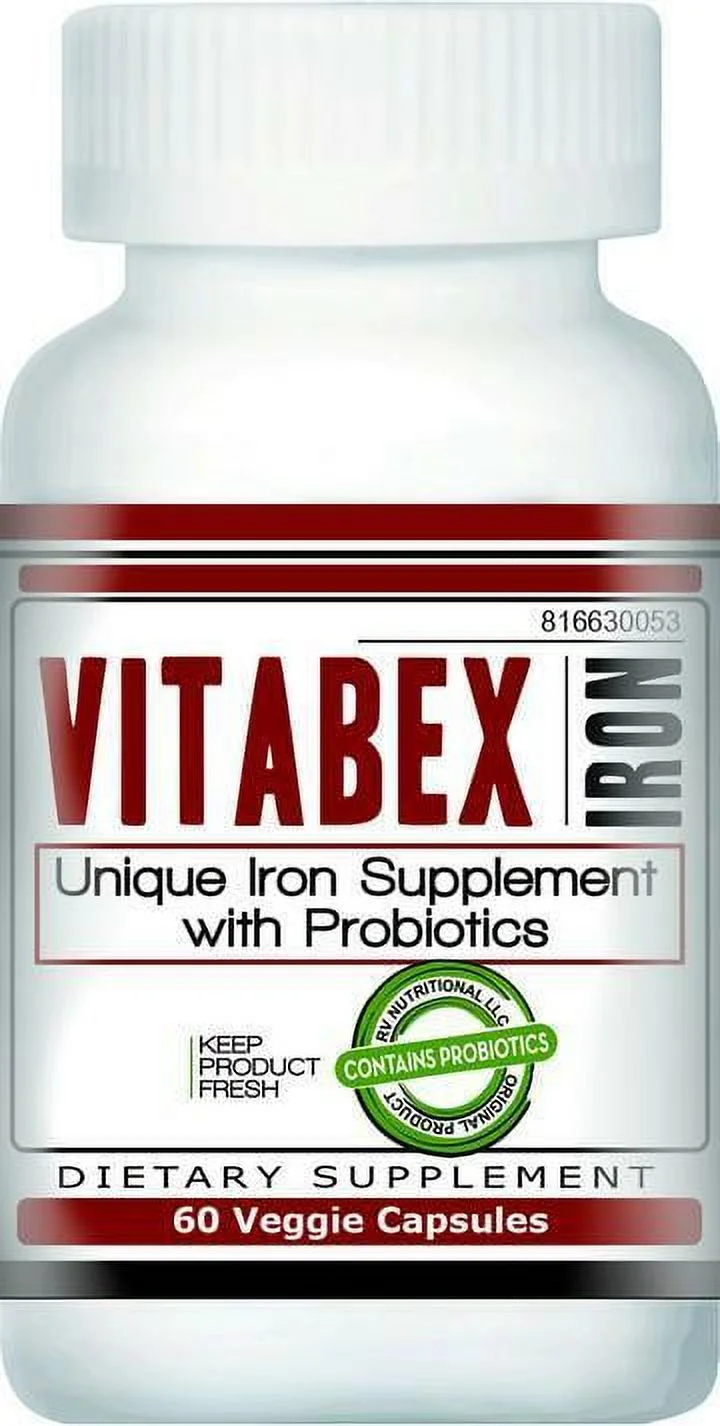 Vitabex Iron | Iron Supplement | Probiotics | 60 Veggie Capsules