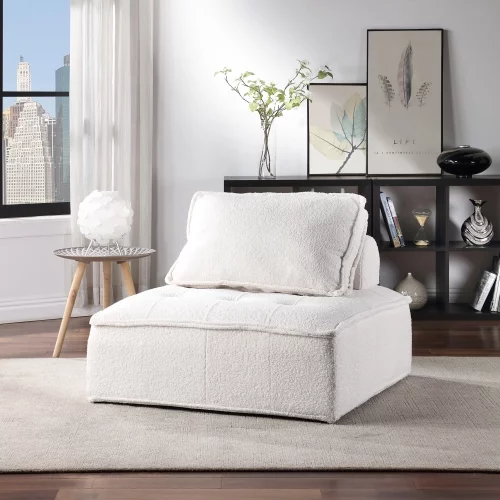 Upholstered Seating Armless Accent Chair 41.3*41.3*32.8 Inch Oversized Leisure Sofa Lounge Chair Lazy Sofa Barrel Chair for Living Room Corner Bedroom Office, Lambskin Sherpa, White