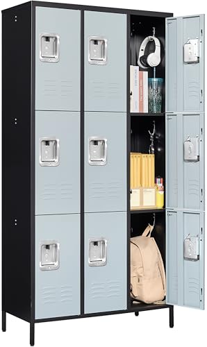 SISESOL Vintage Metal Locker with Hooks,Lockable 1 Door Storage Locker,Retro Black Single Lockers for Employees,Steel Locker for Home, Office,Gym,Old School Lockers Storage