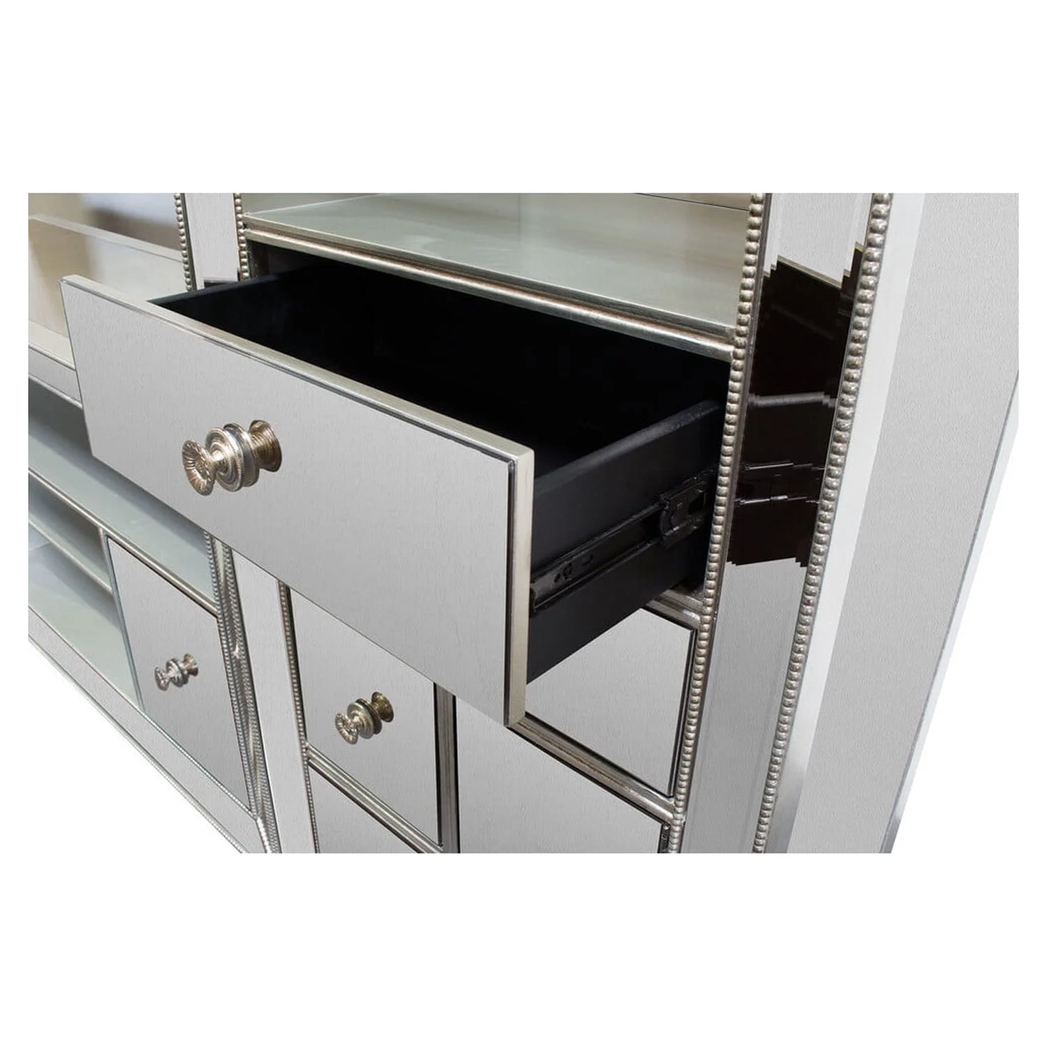 Best Master Jameson 4-Piece Solid Wood Entertainment Center in Silver Antique