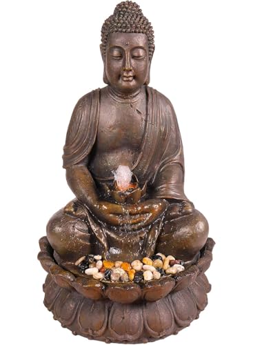 Alpine Corporation GEM122 Outdoor Floor Meditating Soothing Buddha Statue Waterfall Fountain for Garden, 33