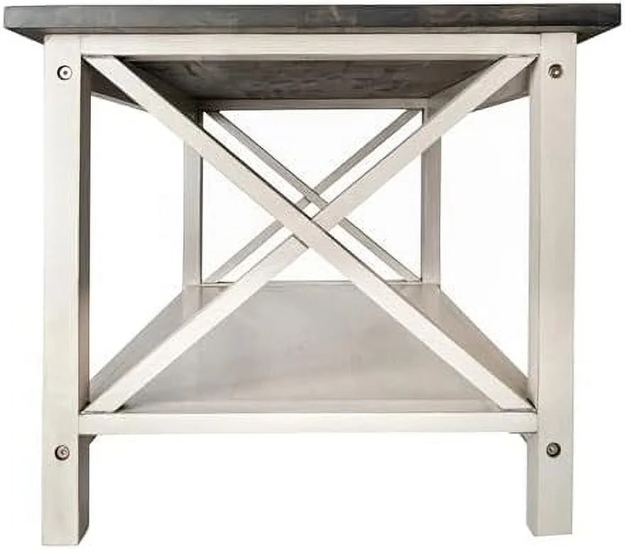 KHBIULIFE Farmhouse Style Solid Wood Coffee Table with Traditional X-Frame Design and Lower  in Acacia Gray and Rustic White