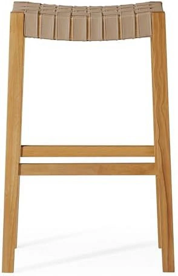 YZboomLife Emerson 31 Inch Tall  Height Backless Saddle Barstool in Weathered Natural Wood Finish with  Bone Vegan Leather Seat