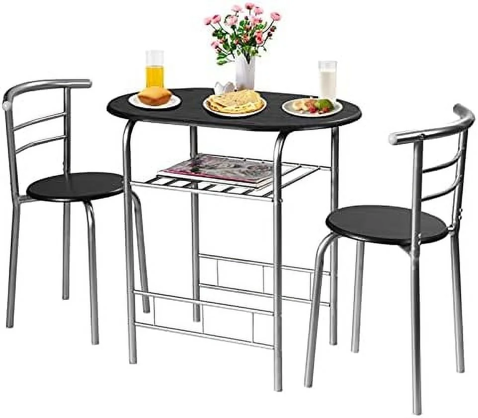 TJUNBOLIFE 3 Piece Dining Table Set for 2  Modern Round Table Set with 2 Stools  Pub Table and Chairs Dining Set with Built in  Layer  Space Saving for Kitchen  Apartment and Dining Room