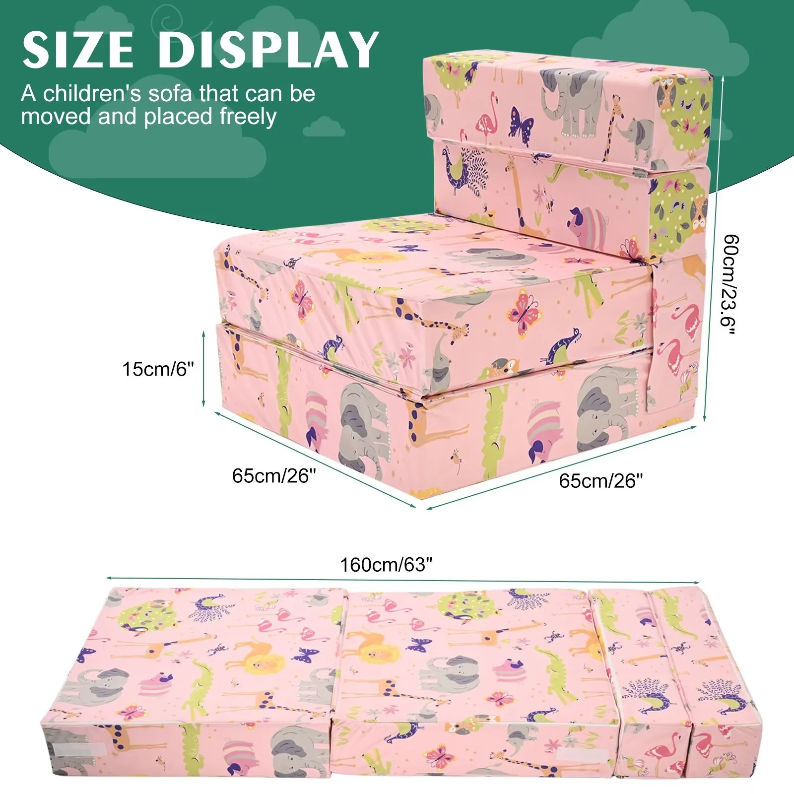 MOPHOTO Furniture Kids Fold Out Couch 2-in-1 Children Convertible Sofa to Lounger with Soft Plush Fabric, Toddler Couch Chair (Pink)