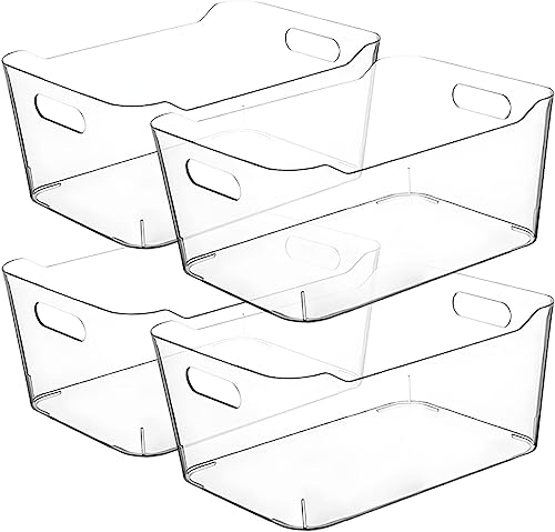 Clear Plastic Storage Bins for Kitchen Organization or Pantry Organizers and Storage, Freezer Fridge Organizer Storage Containers Bin for Organizing Refrigerator Medicine Closet Cabinet Organizers