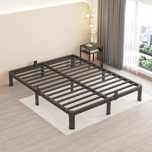 MAF 18 Inch Full Size Bed Frame with Round Corner Legs Mattress Slide Stopper No Box Spring Needed Heavy Duty Metal Platform Bed Frames Under-Bed Storage Space, 3000 LBS Steel Slats Support