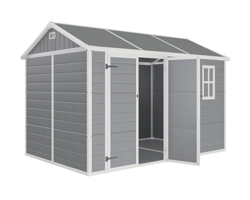 10.5x7.6x7.5 ft Outdoor Resin Storage Shed with Floor, Windows & Air Vents, Large Waterproof Tool Shed for Garden, Backyard, Lawn Equipment & Bikes, Grey