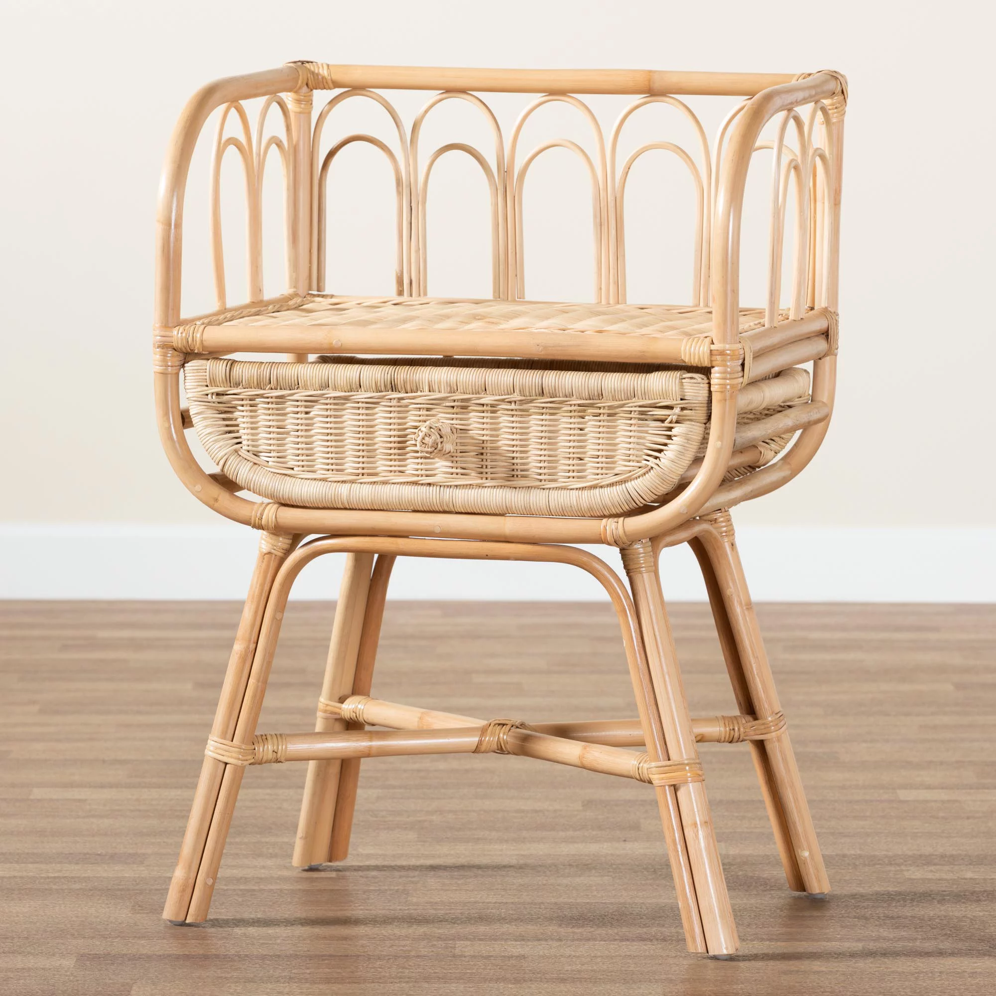 bali & pari Panchali Modern Bohemian Natural Brown Rattan Nightstand