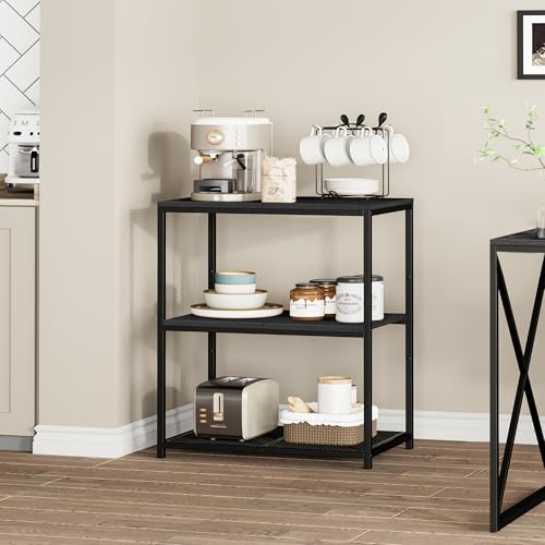 Kitchen Island with 3 Shelves, Kitchen Shelf with Large Workstation, Bakers Rack, Workbench, Metal Frame, Black