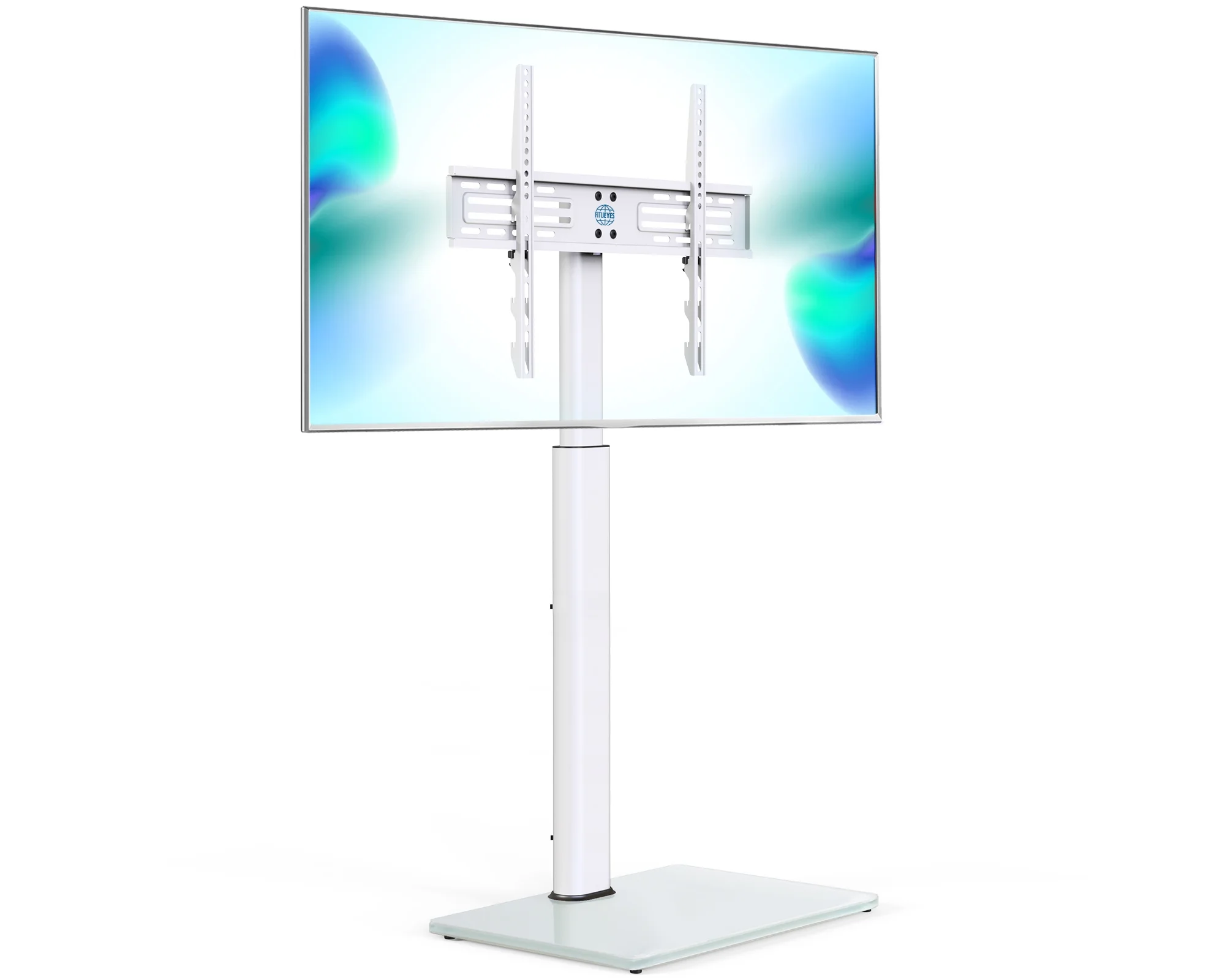 FITUEYES Tempered Glass Base Floor TV Stand 32-65 Inch,White