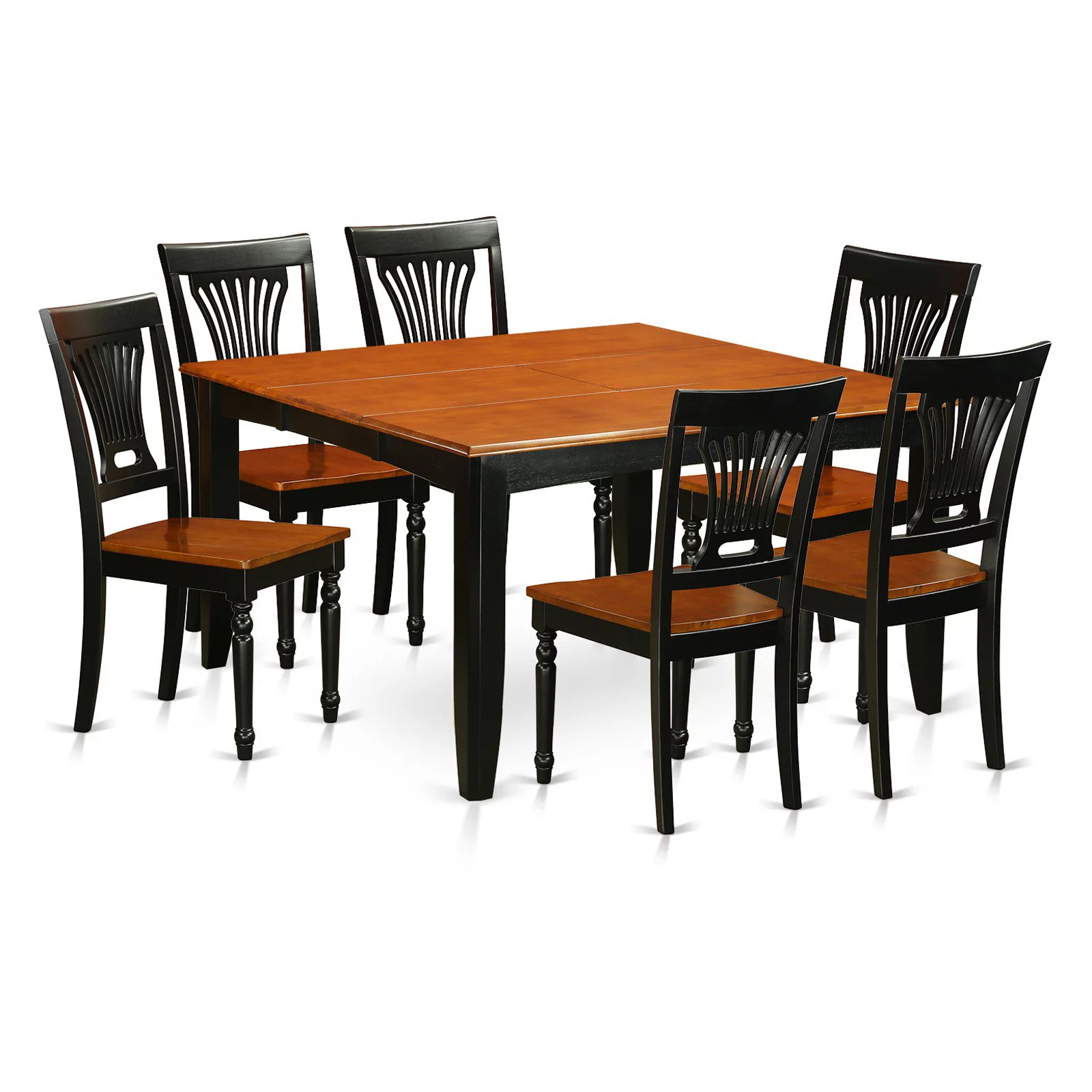 Dining Room Set-Dining Table And Wood Dining Chairs-Finish:Black & Cherry,Number of Items:7,Shape:Square,Style:Wood Seat