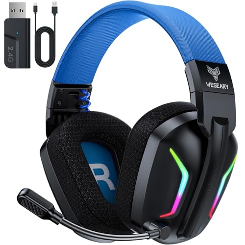 Wireless Gaming Headsets for PC, PS5, PS4, Switch, Mac, 2.4GHz Wireless Gaming Headphone with ENC Noise Canceling Microphone, Bluetooth 5.4, Cool Lighting, 50H Battery, 50mm Drivers