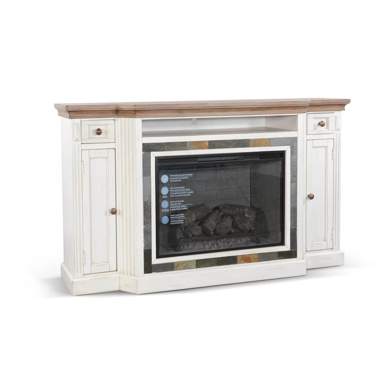 Sunny Designs Pasadena Traditional Mahogany TV Console in Marble White/Buckskin