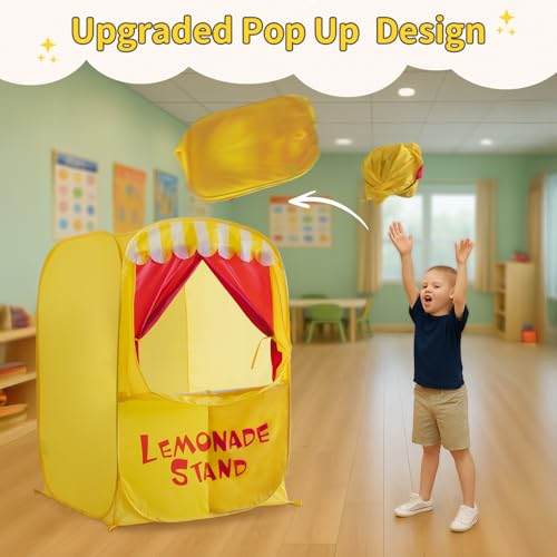 Alvantor Lemonade Stand Puppet Show Theater Pretend Playhouse Play Tent Kids on Stage Doorway Table Top Sets for Toddlers Curtain Fordable Rods Children Dramatic Furniture, 28