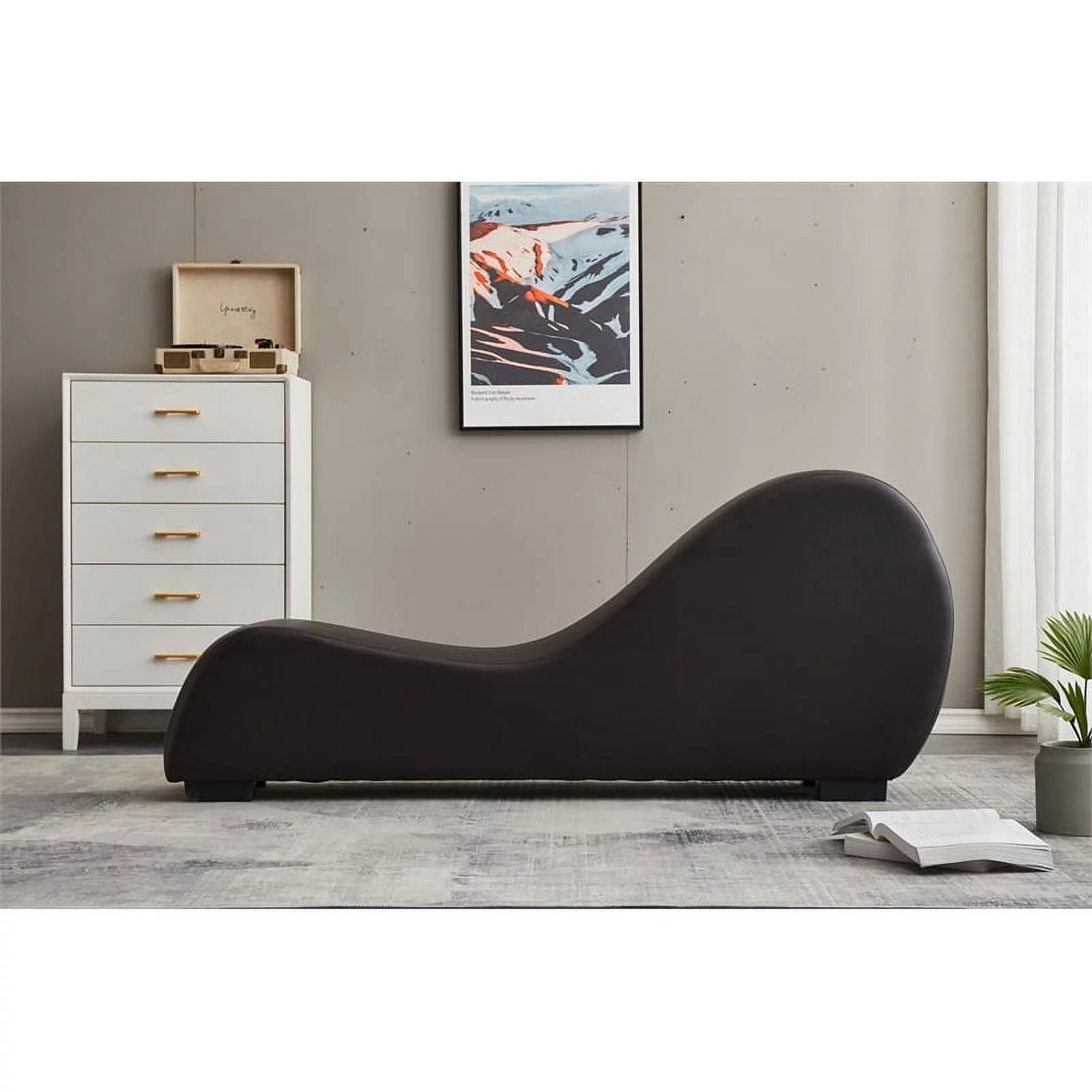 Bowery Hill Modern Faux Leather Yoga Relaxing Chaise in Brown