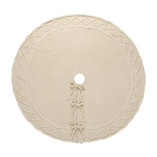Sattiyrch Knit Christmas Tree Skirt,Luxury Cable Knitted Thick Rustic Xmas Tree Decoration (Cream, 36