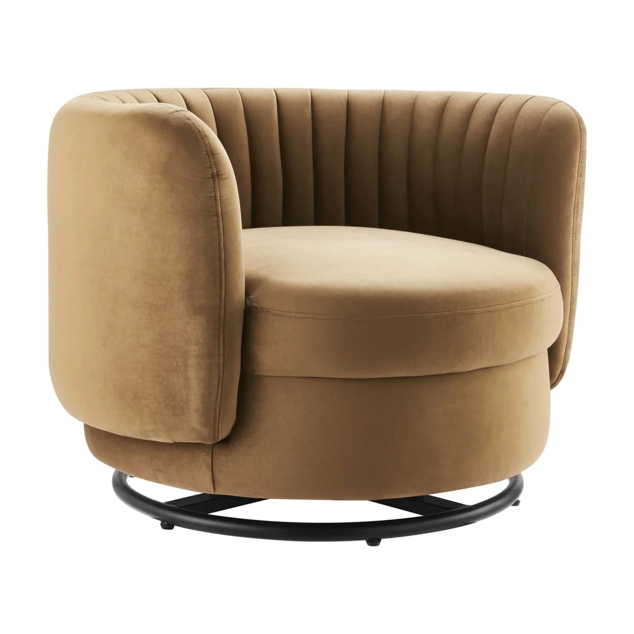 Embrace Tufted Performance Velvet Performance Velvet Swivel Chair, Black Cognac