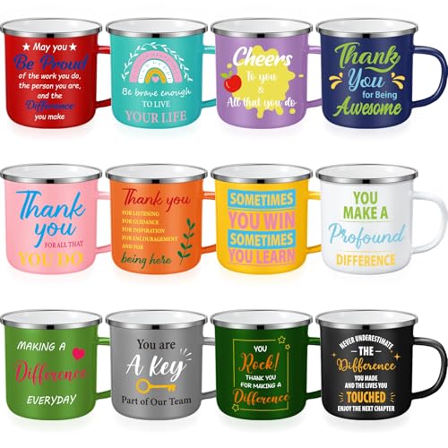 Zhehao 12 Pcs Halloween Coffee Mugs Bulk for Women Men 12 OZ Enamel Coffee Mugs Inspirational Motivational Gift for Teacher Coworker Christmas Halloween Party Decor