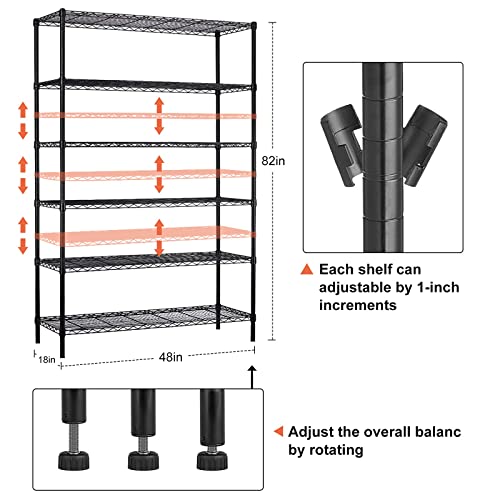 6-Tier Storage Shelves NSF Certified Wire Shelving Unit on Wheels Heavy Duty Metal Shelves Adjustable Steel Shelving 2100Lbs Capacity for Closet Pantry Basement- (18