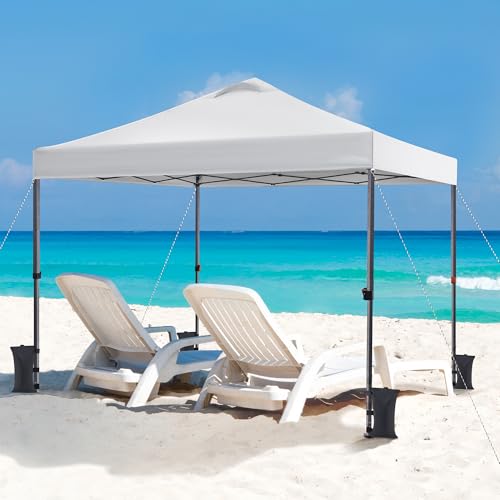 Yaheetech 10x10 Pop up Canopy Tent, Commercial 150D Silver Coated Fabric Outdoor Instant Tent w/Wheeled Bag, 4 Sandbags, 8 Stakes & 4 Ropes for Parties, Camping, Beach, Navy Blue