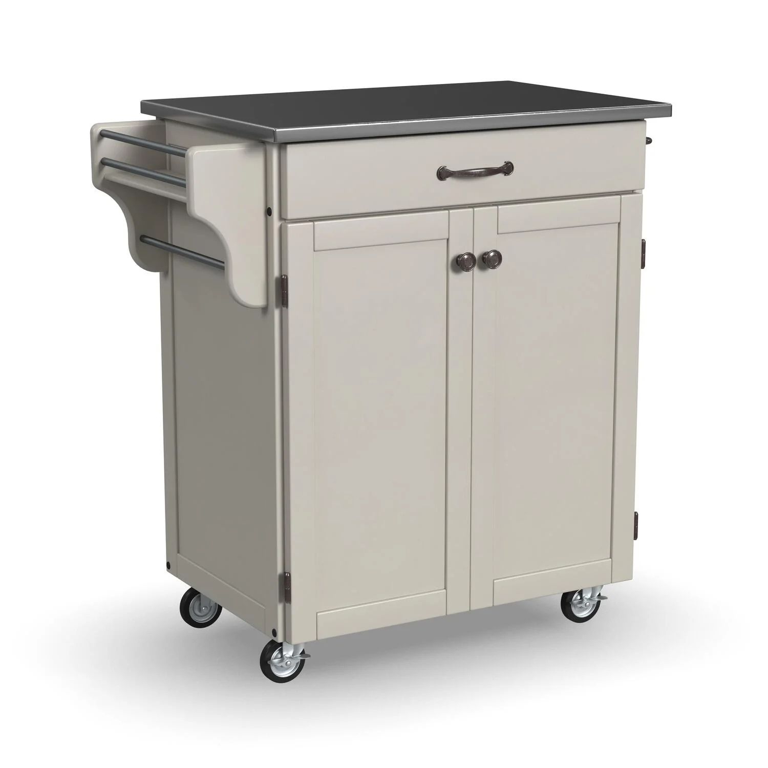 Homestyles Cuisine Cart Off White Wood Kitchen Cart-Finish:White,Option:Stainless Steel
