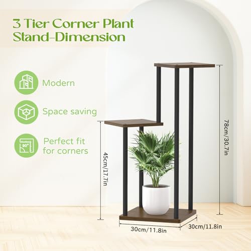 6 Tier Plant Stand Indoor Outdoor , Metal Wood Tiered Corner Plant Stands Pot Holder, Wood Flower Shelf Orchid Display Rack for Living Room Bedroom Balcony Garden Patio, White