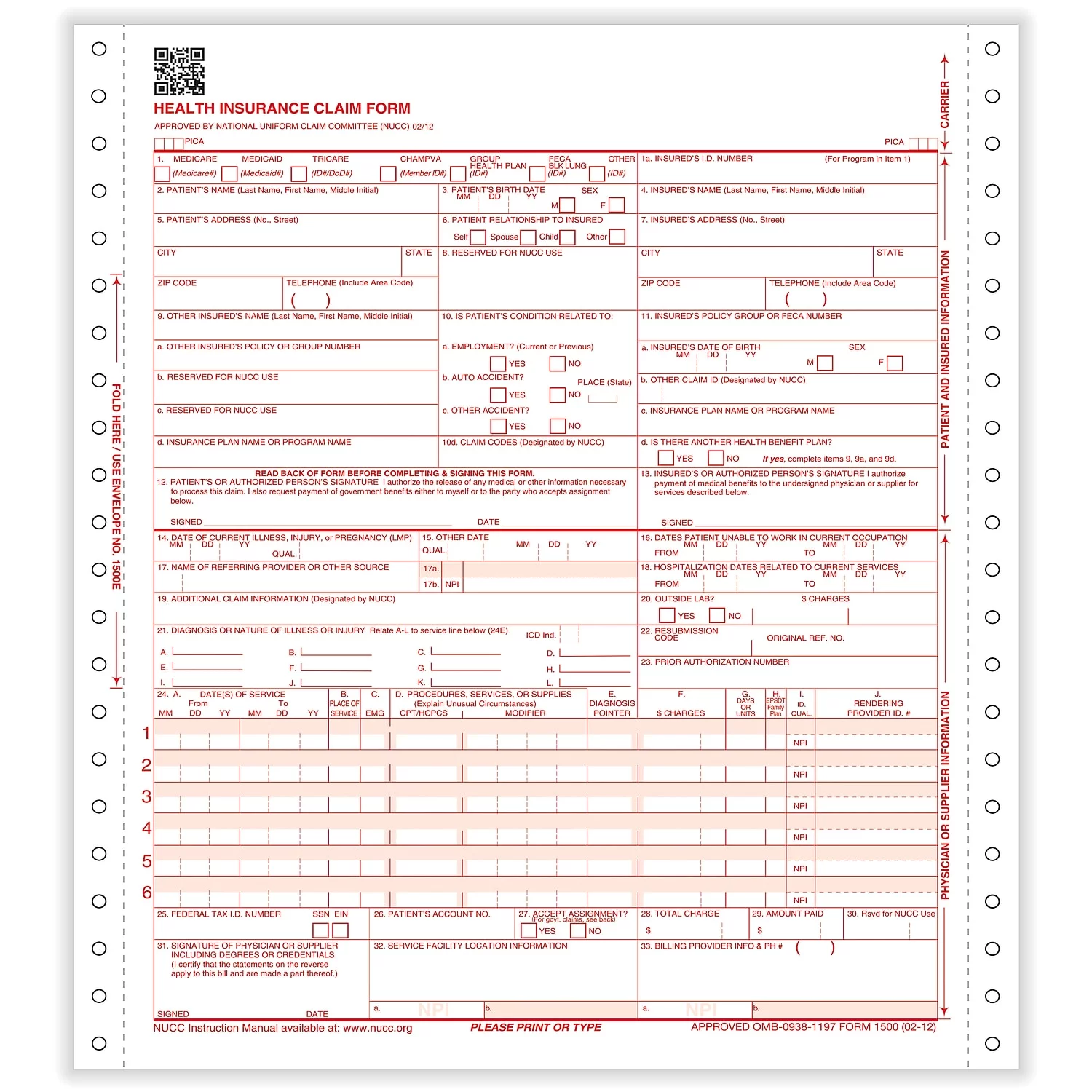 ComplyRight 2-Part Continuous CMS-1500 Health Insurance Claim Form (02/12) CMS122