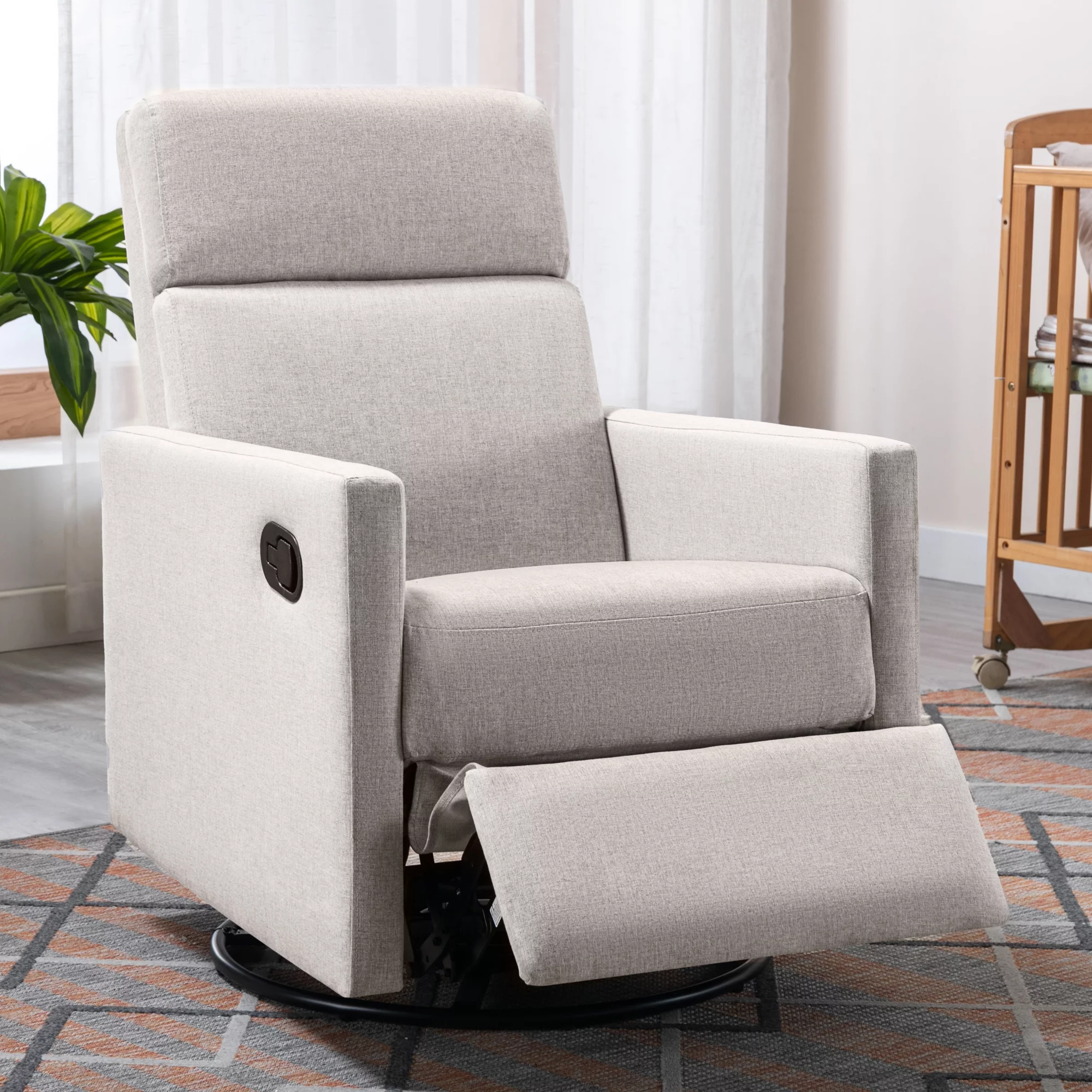 Lumary Modern Upholstered Rocker Nursery Chair Plush Seating Glider Swivel Recliner Chair, Tan