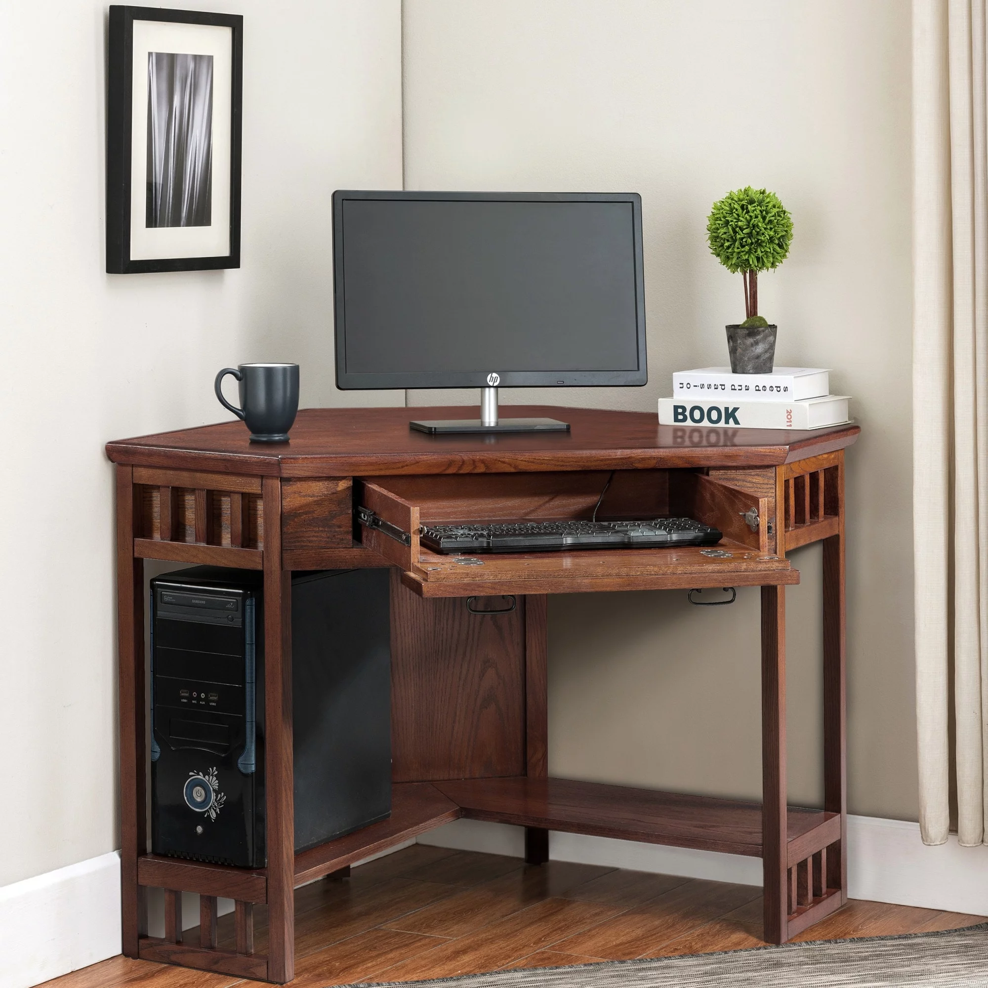 Leick Home Mission Corner Writing Desk Black Oak