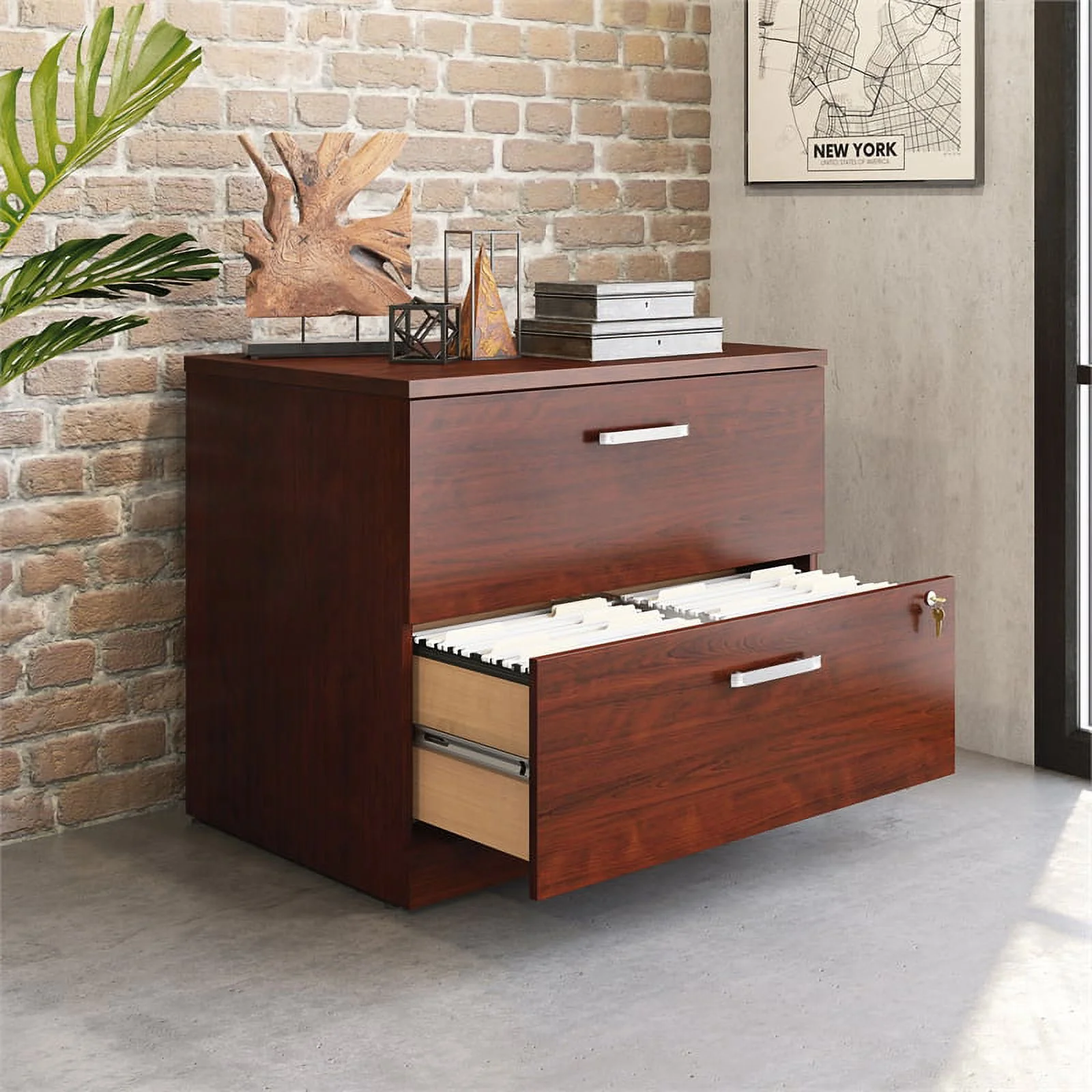 Pemberly Row Engineered Wood Lateral Filing Cabinet in Classic Cherry