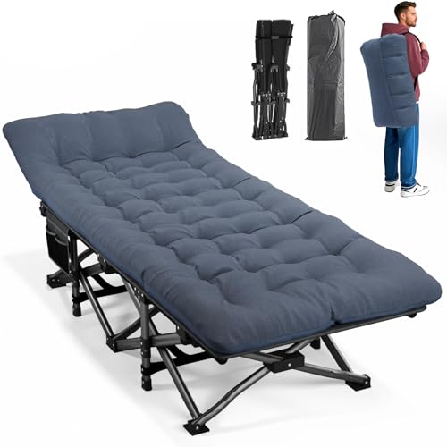 ATORPOK Camping Cot for Adults with Cushion Comfortable, Portable Folding Bed for Sleeping Supports 450 lbs (Gray)