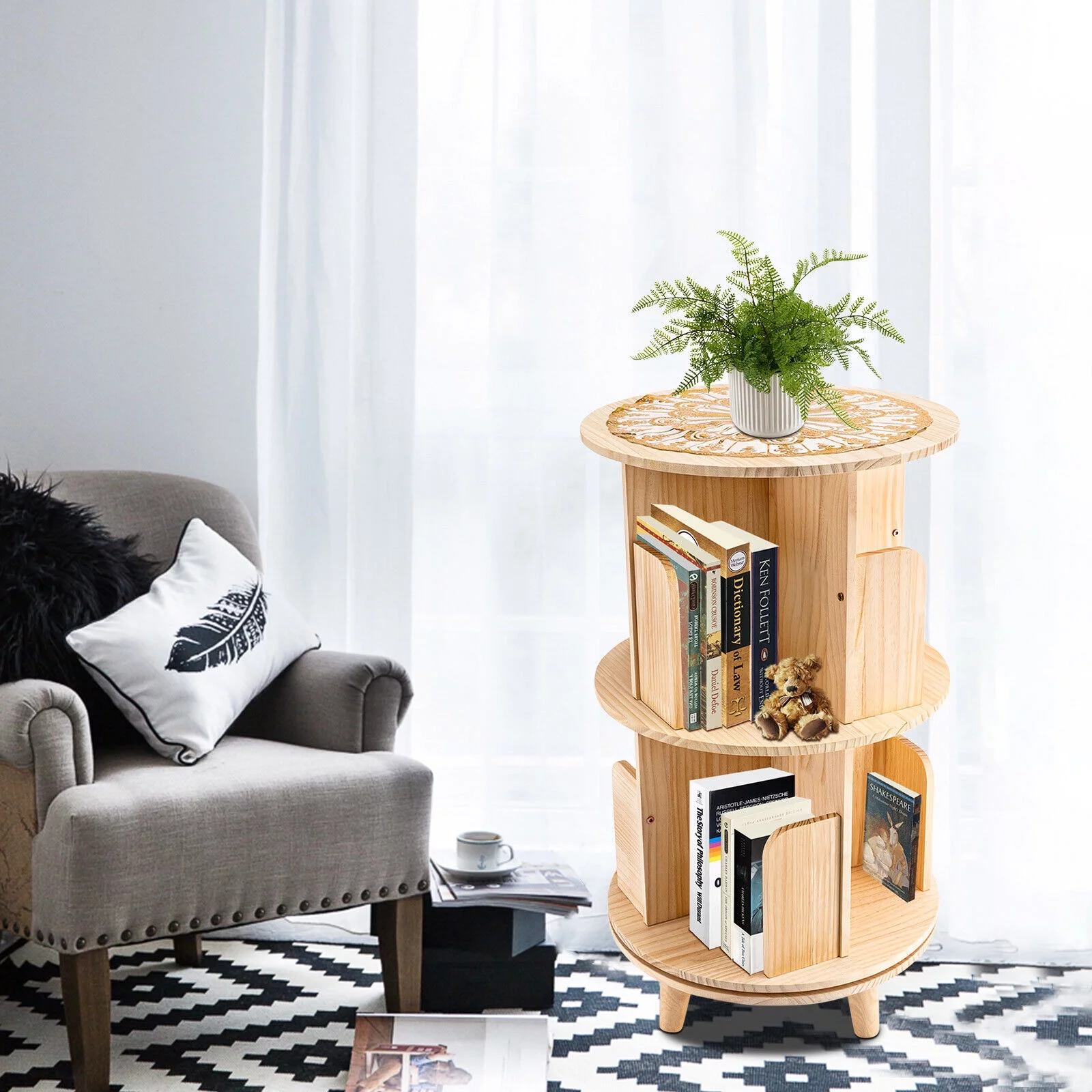 Rotating Bookshelf 360 Display Floor Standing Bookcase Multi-Functional Rack