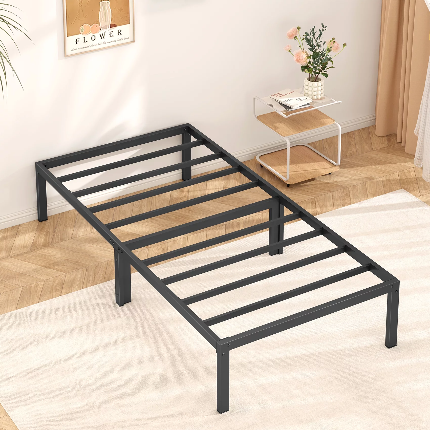 Mr IRONSTONE Heavy Duty Twin Size Metal Platform Bed Frame, No Box Spring Needed for Use with Mattress, Adult Kids Twin Size Bed with 14 inch Under Bed Storage Space, Black