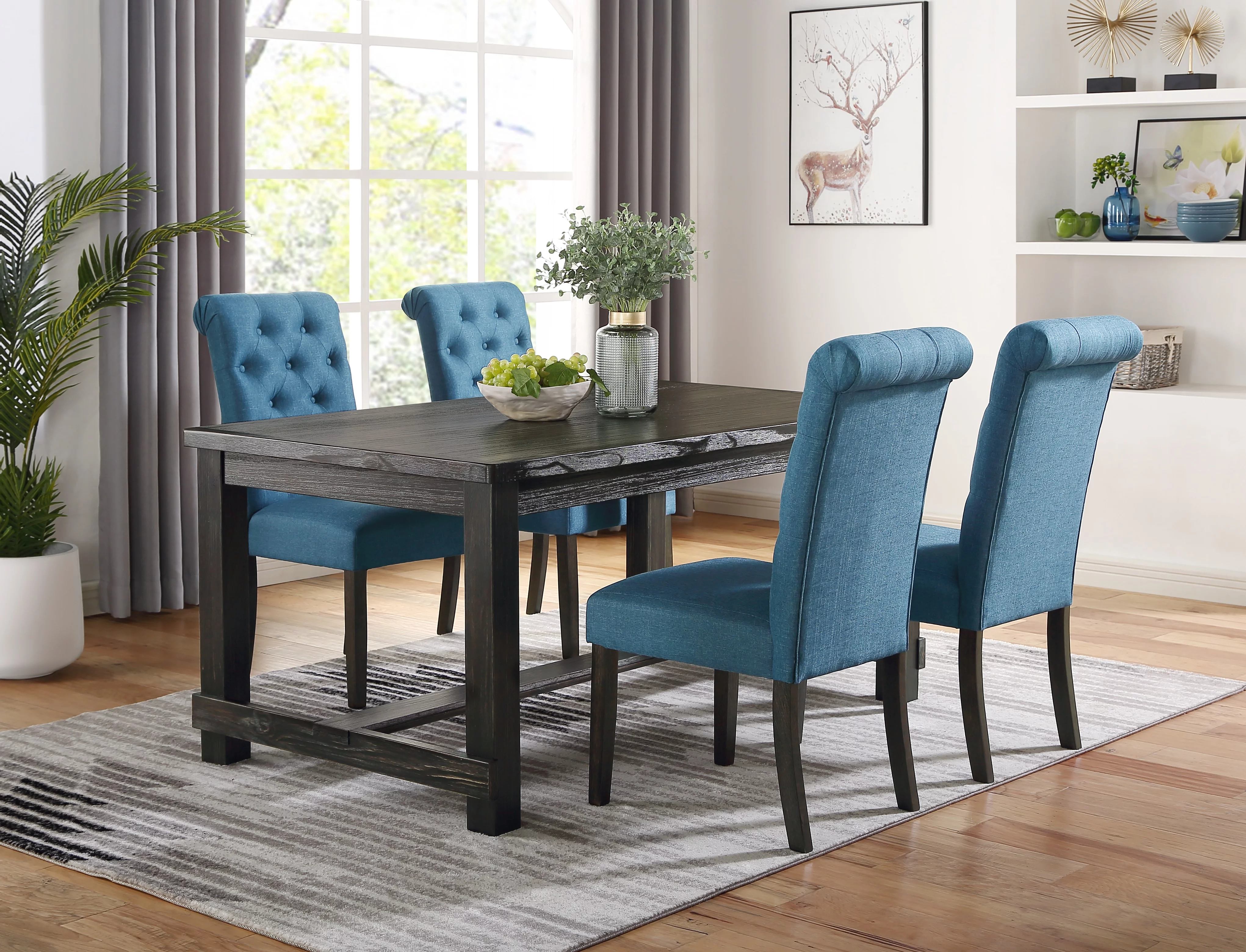 Roundhill Furniture Leviton 5-Piece Dining Set, 30’’Height Table, Up to 4 Seats, Blue